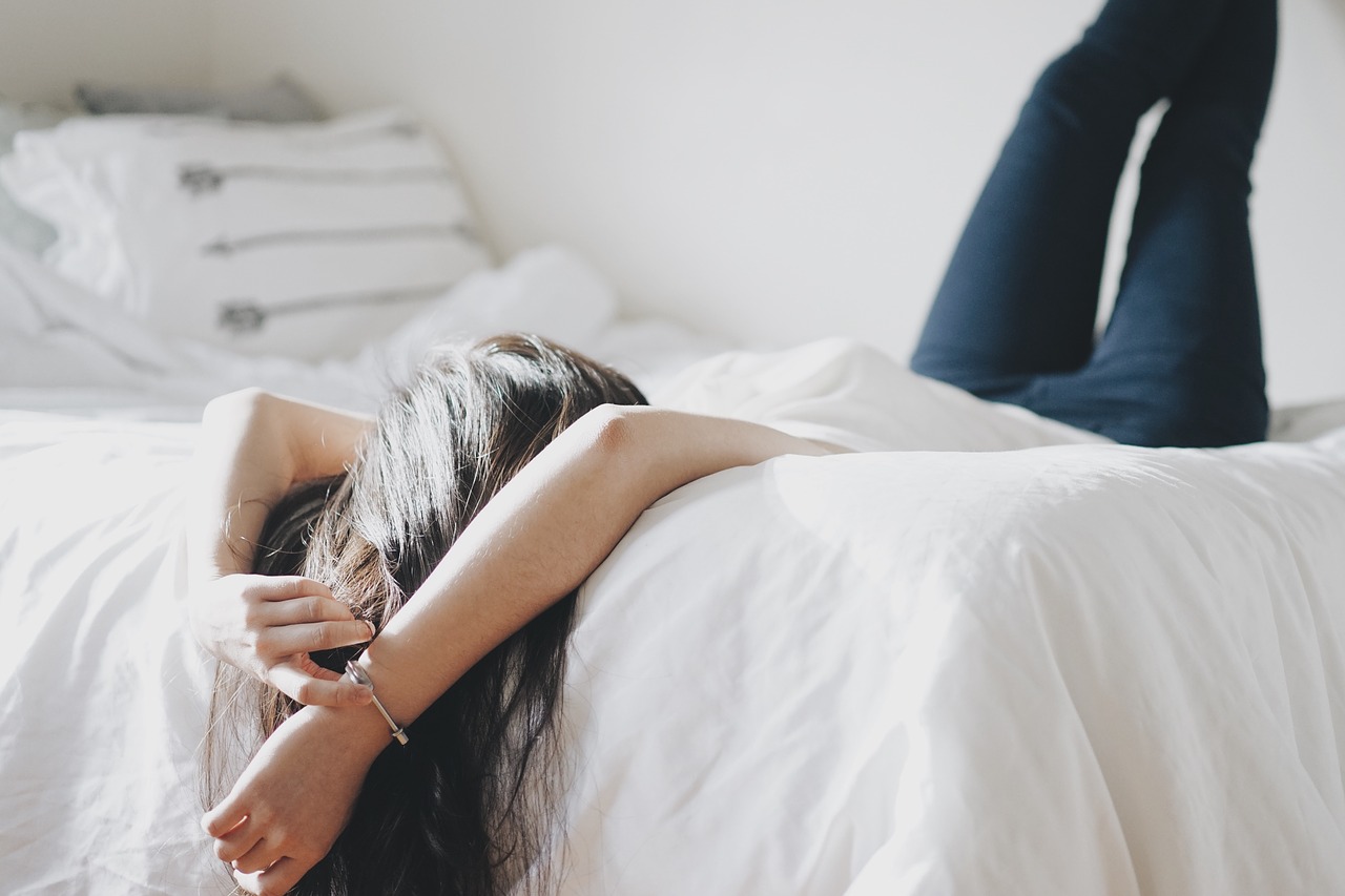 a girl on a bed